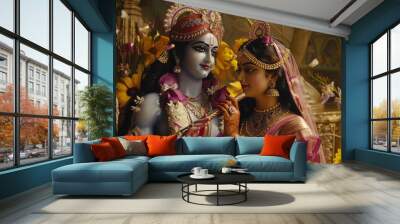 beautiful statue of radha and krishna Wall mural