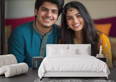 Indian brother and sister celebrating Raksha Bandhan Wall mural