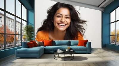 young indian girl smiling with long hair Wall mural