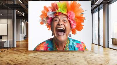 young indian man laughing on white background Wall mural