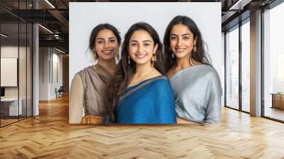 young indian woman group standing on white background Wall mural