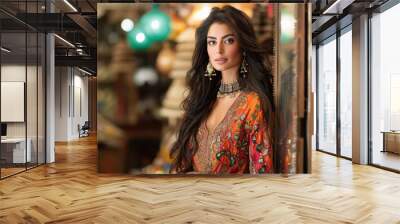 young indian woman standing at jewelry shop Wall mural