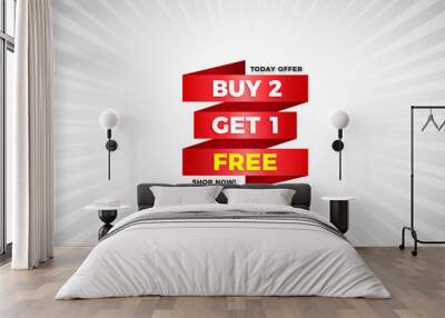 Buy 2 get 1 free sale banner design template with editable text effect Wall mural