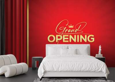 Realistic grand opening invitation banner with red curtains, golden elements and 3d editable text effect Wall mural