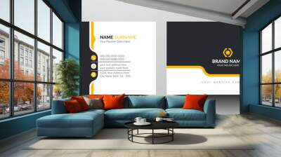 Modern and simple business card design with yellow and dark black color Wall mural