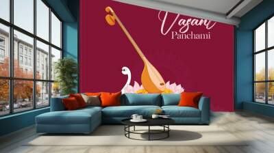 Vector illustration Vasant Panchami India festival Editable Post Banner Template with Goddess of Wisdom Saraswati  Wall mural