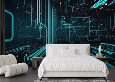 Abstract Hologram Data Flow Grid - AR, VR, AI Concepts. Innovation. Photo generative AI Wall mural