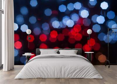 Christmas holiday festive glittering defocused redand blue background with bokeh lights Wall mural