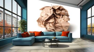 closeup of brown paper ball on white background Wall mural