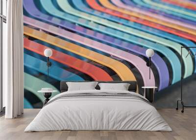 closeup of colorful metallic bench in the street Wall mural