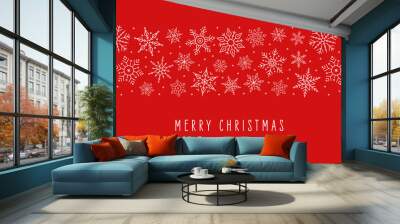 Christmas ice snowflakes elements ornaments seamless banner greeting card on red background Wall mural