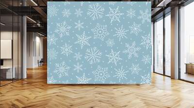 christmas snowflake seamless pattern ice on blue background. Wall mural