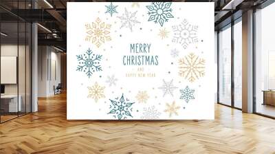 Christmas snowflakes elements ornaments decoration greeting card on isolated white background Wall mural