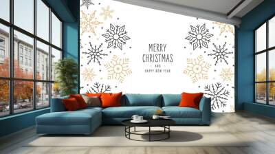 Christmas snowflakes elements ornaments greeting card on white background Wall mural