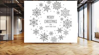 Christmas snowflakes elements wreath circle greeting card with white background Wall mural