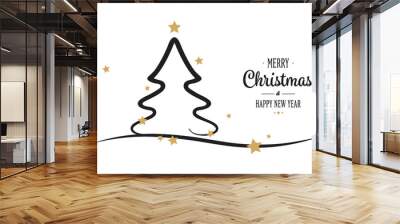 christmas tree gold stars greetings white background Wall mural