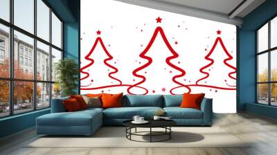 christmas trees red stars white background Wall mural