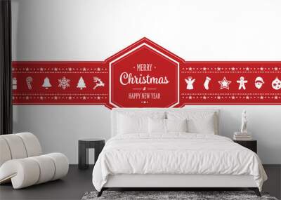 merry christmas hexagon ornament banner red isolated background Wall mural