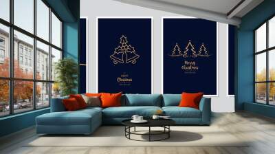 Merry Christmas modern card set elements greeting text lettering blue background vector. Wall mural