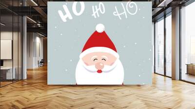 Santa claus cute christmas ho ho ho lettering vector snowy background Wall mural