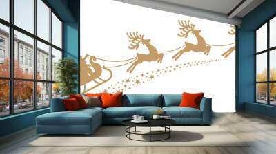 santa sleigh reindeer gold silhouette Wall mural