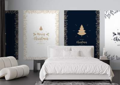 Set of christmas and happy new year greeting cards with lettering calligraphy decorative ornament elements. Wall mural