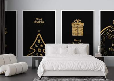 Set of christmas and happy new year greeting cards with lettering calligraphy decorative ornament elements. Wall mural