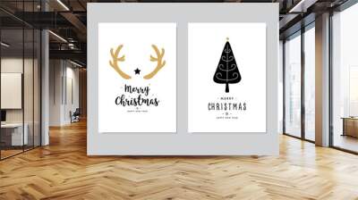 Set of christmas and happy new year greeting cards with lettering calligraphy decorative ornament elements. Wall mural