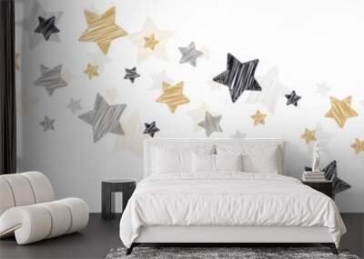 Swirl of Christmas scribbles stars on white background Wall mural