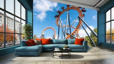 ferris wheel and roller coaster, france Wall mural