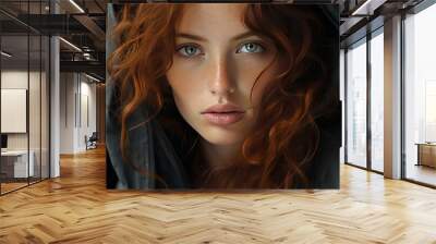 Portrait of a beautiful young red-haired woman with green eyes Wall mural