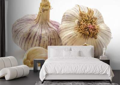 Garlic isolated on white background two bulbs two cloves Wall mural