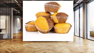 Group of six whole fresh baked marble muffin isolated on white background Wall mural