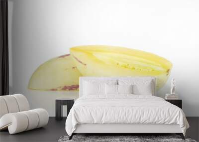 Group of two halves of fresh striped pepino melon isolated on white background Wall mural