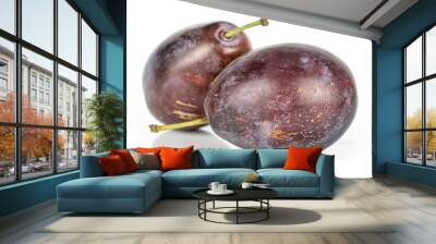 Group of two whole sweet purple plum isolated on white background Wall mural