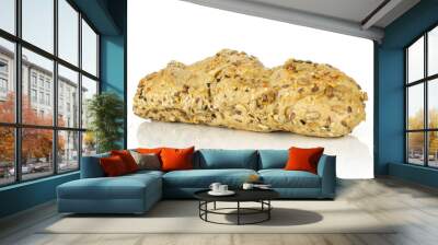 One whole fresh cereal baguette isolated on white background Wall mural