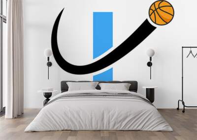 Basketball Logo On Letter I Concept. Basket Club Symbol Vector Template Wall mural