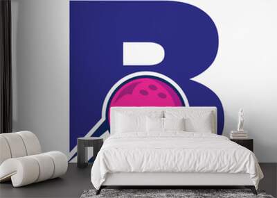 Initial Letter B Bowling Logo Concept With Moving Bowling Ball Icon. Bowling Sports Logotype Symbol Vector Template Wall mural