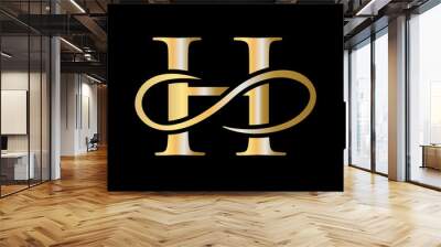 Initial letter H logo with swoosh, gold template. Modern H logotype for business and company luxury identity Wall mural