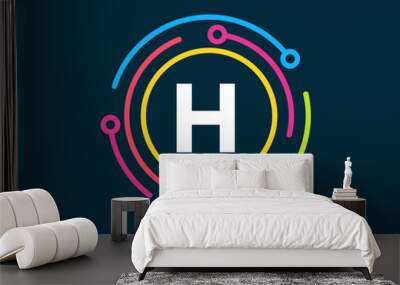 Technology logo design with H letter concept. Letter H technology logo. Network Logo Design Wall mural