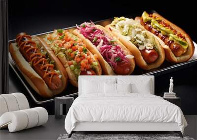 Hot juicy hot dog with vegetables and meat.Street food. Generative AI Wall mural