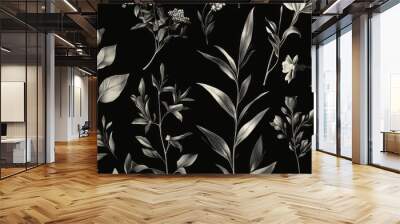 Black and White Floral Pattern: Vintage Botanical Illustration Wall mural