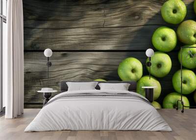 Green Apples on Rustic Wooden Background - Fresh Fruit Still Life Wall mural