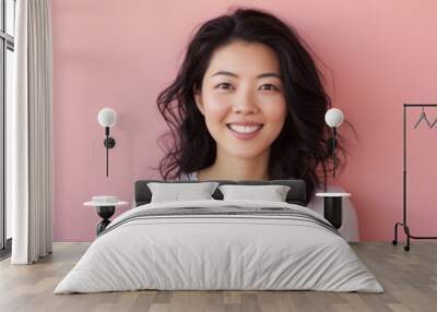 Portrait of a Smiling Young Woman with Black Hair Wall mural