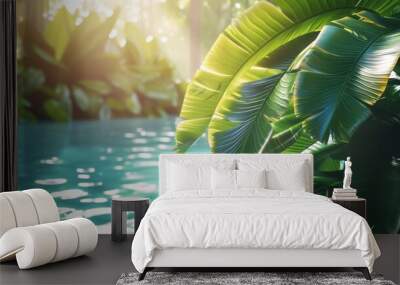 Tropical Paradise: Palm Leaves and Poolside Tranquility Wall mural