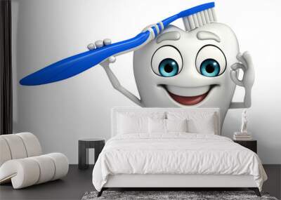 Teeth character with tooth brush Wall mural