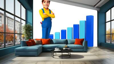 Young Mechanic with business graph Wall mural