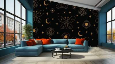 Seamless Pattern with Wings and Stars in Vector. Wall mural