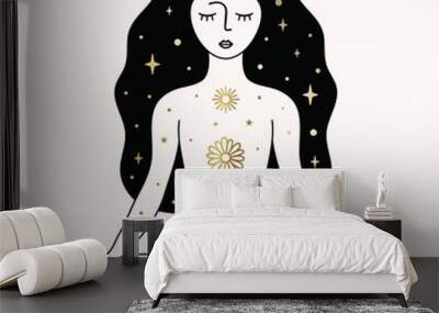 Woman Meditating Illustration in Vector. Wall mural