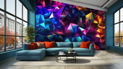 Abstract background with various shiny crystal geometric shapes. Glass surface, rainbow colors polygons. For UX designers - Generative AI Wall mural